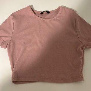 a pink shirt